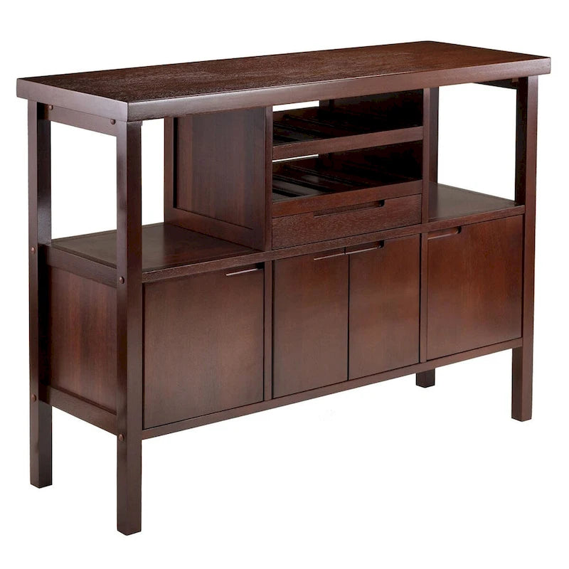 Sideboard Buffet Table Wine Rack in Brown Wood Finish - 46 W x 16 D x 34 H