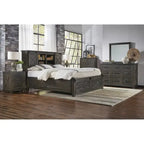 Ensemble de chambre à coucher 4 pièces avec rangement en bois massif anthracite et graphite – Grand lit/Très grand lit