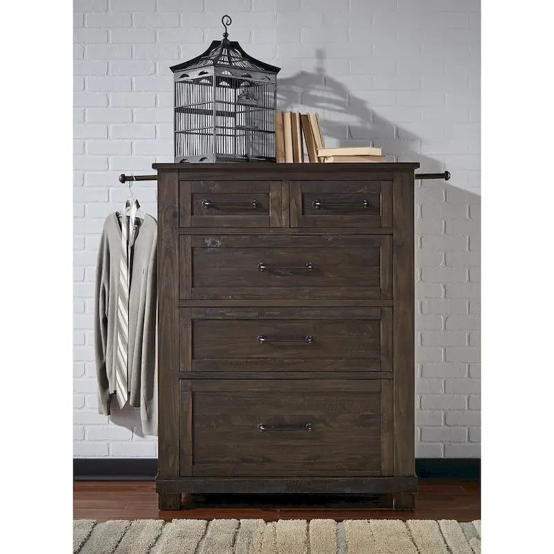 Ensemble de chambre à coucher 4 pièces avec rangement en bois massif anthracite et graphite – Grand lit/Très grand lit