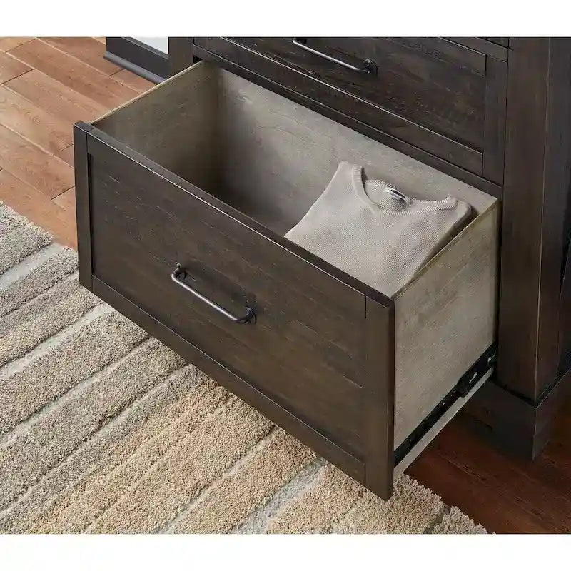 Ensemble de chambre à coucher 4 pièces avec rangement en bois massif anthracite et graphite – Grand lit/Très grand lit