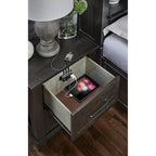 Ensemble de chambre à coucher 4 pièces avec rangement en bois massif anthracite et graphite – Grand lit/Très grand lit