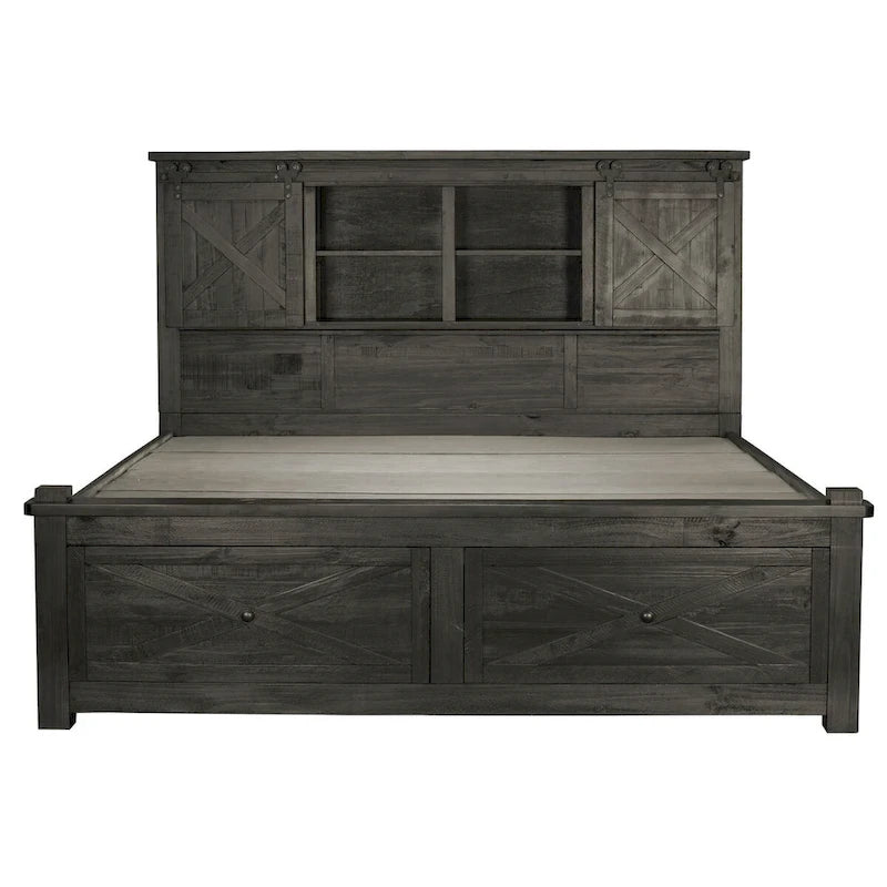 Ensemble de chambre à coucher 4 pièces avec rangement en bois massif anthracite et graphite – Grand lit/Très grand lit