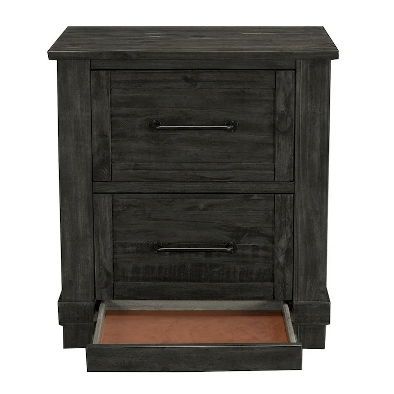Ensemble de chambre à coucher 4 pièces avec rangement en bois massif anthracite et graphite – Grand lit/Très grand lit