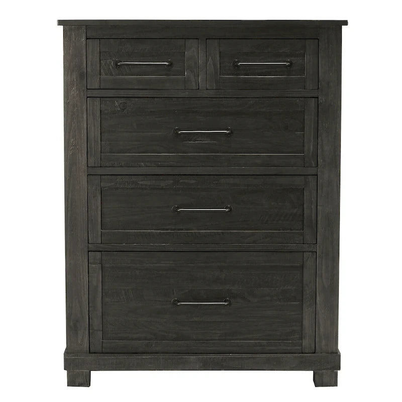 Ensemble de chambre à coucher 4 pièces avec rangement en bois massif anthracite et graphite – Grand lit/Très grand lit