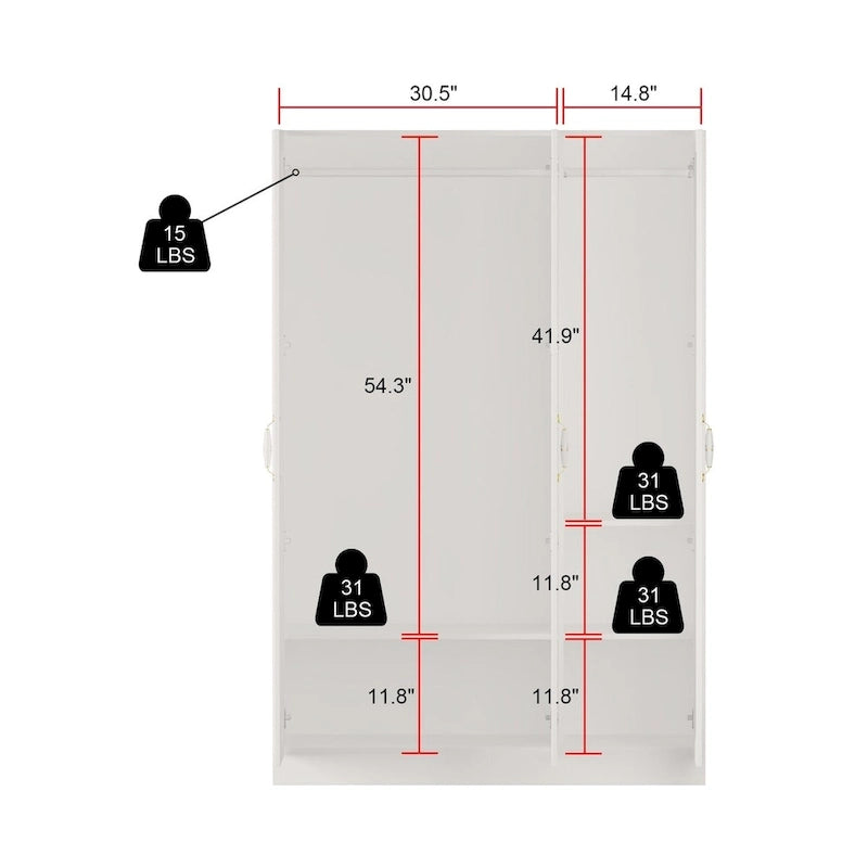 Armoire 3 portes blanche avec 2 tringles et poignée florale, 1 personne