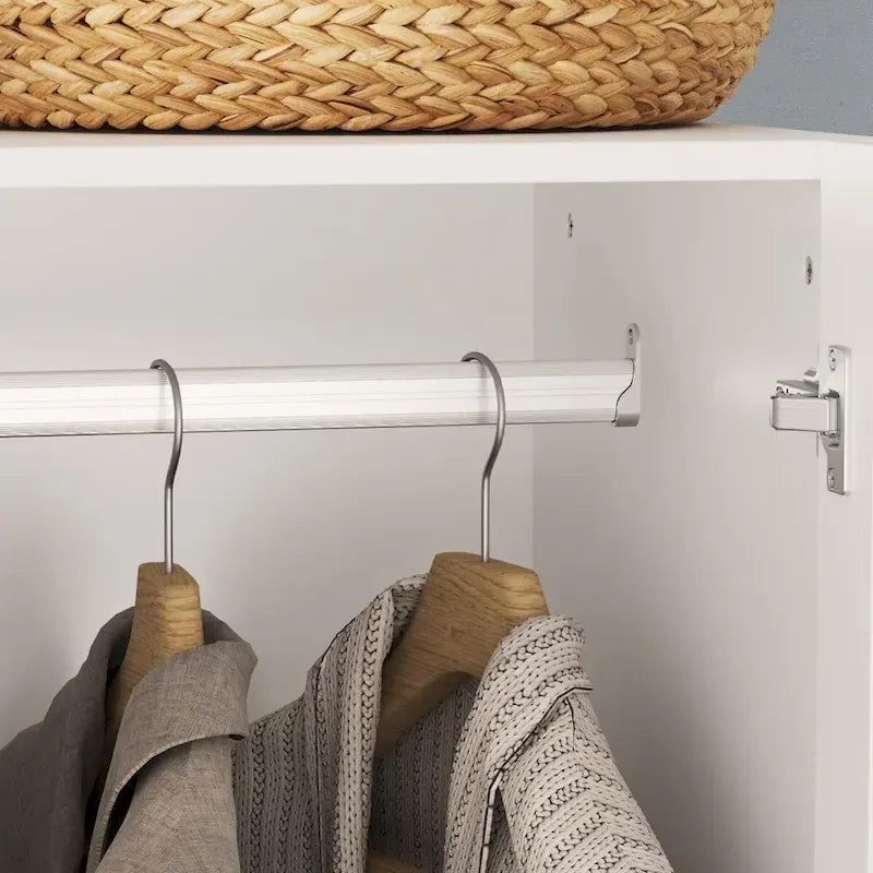 Armoire 3 portes blanche avec 2 tringles et poignée florale, 1 personne