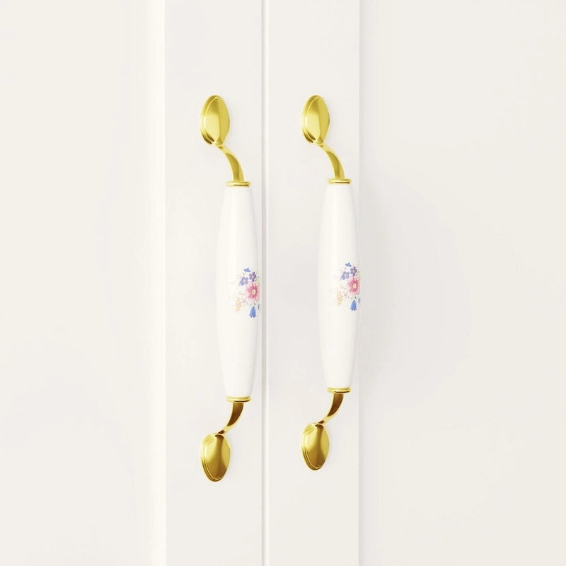 Armoire 3 portes blanche avec 2 tringles et poignée florale, 1 personne