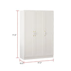 Armoire 3 portes blanche avec 2 tringles et poignée florale, 1 personne