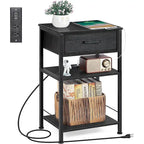 Table de chevet à 3 niveaux avec station de charge – Blanc / Noir / Chêne / Marron / Gris, Simple