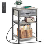 Table de chevet à 3 niveaux avec station de charge – Blanc / Noir / Chêne / Marron / Gris, Simple