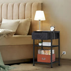 Table de chevet à 3 niveaux avec station de charge – Blanc / Noir / Chêne / Marron / Gris, Simple