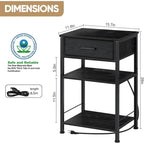 Table de chevet à 3 niveaux avec station de charge – Blanc / Noir / Chêne / Marron / Gris, Simple
