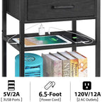 Table de chevet à 3 niveaux avec station de charge – Blanc / Noir / Chêne / Marron / Gris, Simple