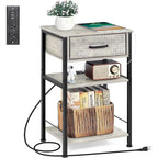 Table de chevet à 3 niveaux avec station de charge – Blanc / Noir / Chêne / Marron / Gris, Simple