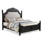 Lit King Size Noir et Crème, Tête de Lit Volutée, 1 Personne