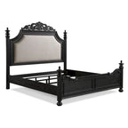 Lit King Size Noir et Crème, Tête de Lit Volutée, 1 Personne