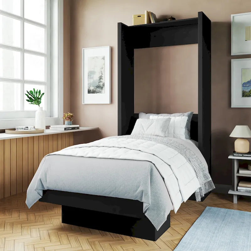Lit escamotable mural simple Ash / Marron / Blanc / Gris / Noir avec étagère