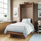 Lit escamotable mural simple Ash / Marron / Blanc / Gris / Noir avec étagère