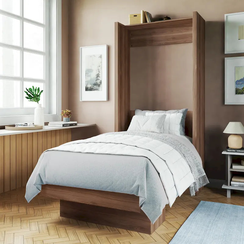 Lit escamotable mural simple Ash / Marron / Blanc / Gris / Noir avec étagère