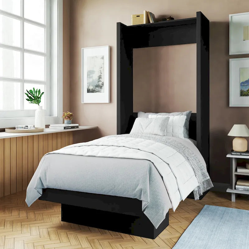 Lit escamotable mural simple Ash / Marron / Blanc / Gris / Noir avec étagère