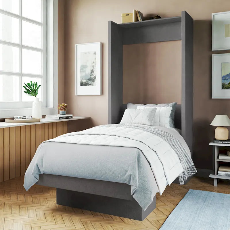 Lit escamotable mural simple Ash / Marron / Blanc / Gris / Noir avec étagère
