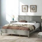 Lit plateforme queen gris/blanc avec tête de lit, pour 1 à 2 personnes