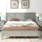 Lit plateforme queen gris/blanc avec tête de lit, pour 1 à 2 personnes