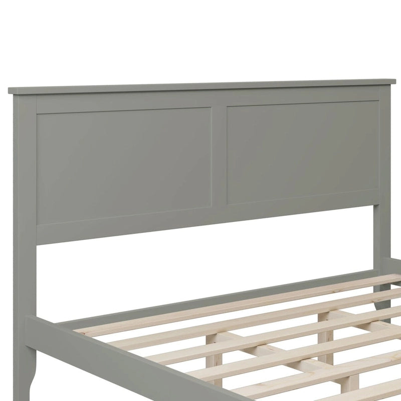 Lit plateforme queen gris/blanc avec tête de lit, pour 1 à 2 personnes
