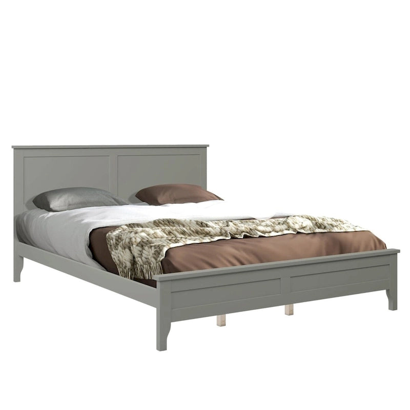 Lit plateforme queen gris/blanc avec tête de lit, pour 1 à 2 personnes