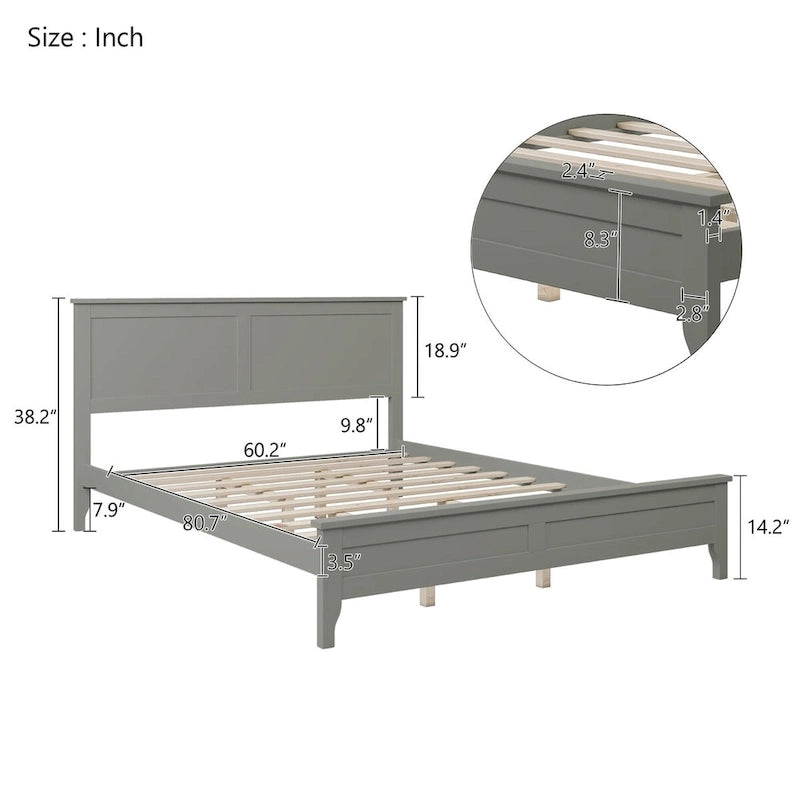 Lit plateforme queen gris/blanc avec tête de lit, pour 1 à 2 personnes
