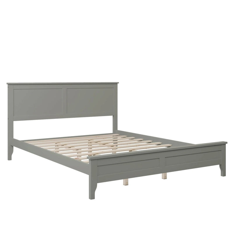 Lit plateforme queen gris/blanc avec tête de lit, pour 1 à 2 personnes