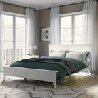 Lit plateforme queen gris/blanc avec tête de lit, pour 1 à 2 personnes