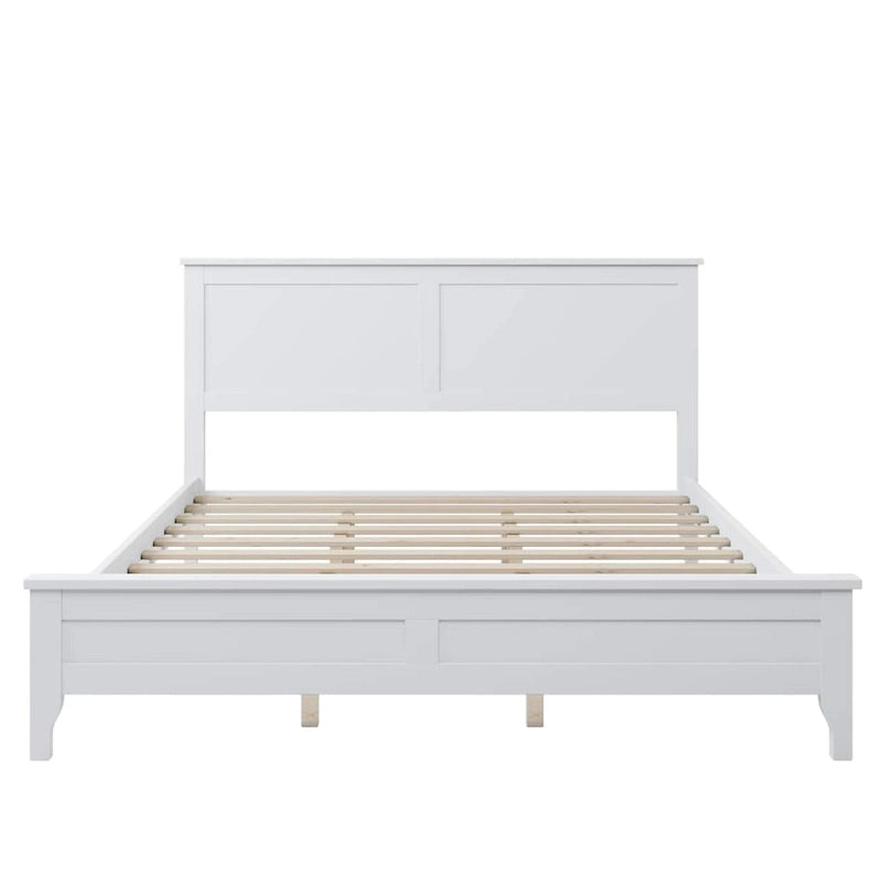 Lit plateforme queen gris/blanc avec tête de lit, pour 1 à 2 personnes