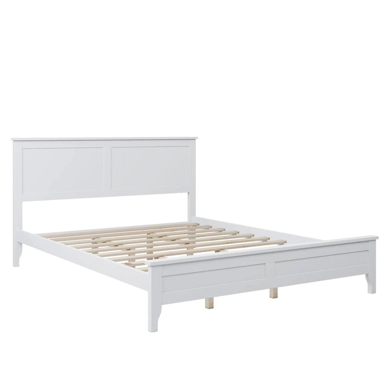 Lit plateforme queen gris/blanc avec tête de lit, pour 1 à 2 personnes