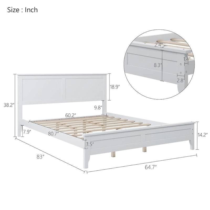 Lit plateforme queen gris/blanc avec tête de lit, pour 1 à 2 personnes
