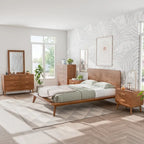 Lit plateforme profil bas Mid-Century Noyer – Queen / Full / King