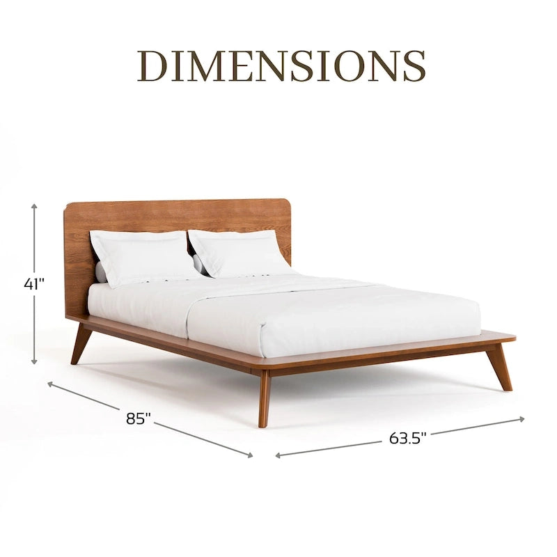 Lit plateforme profil bas Mid-Century Noyer – Queen / Full / King
