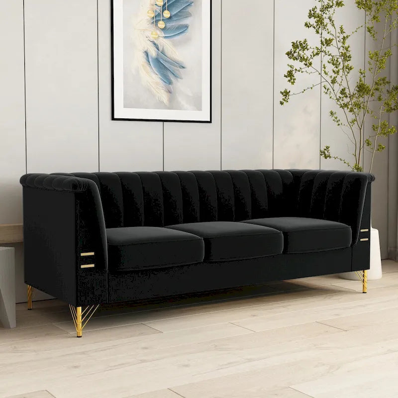 Canapé Chesterfield 2 places en velours rose / beige / noir / vert