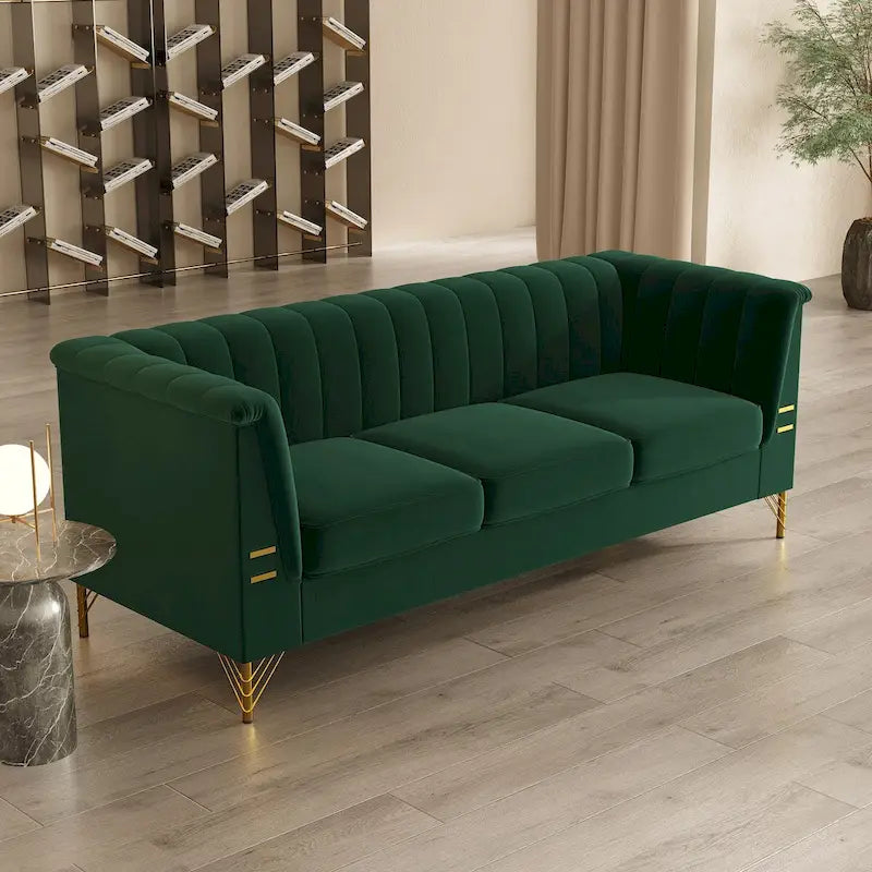Canapé Chesterfield 2 places en velours rose / beige / noir / vert