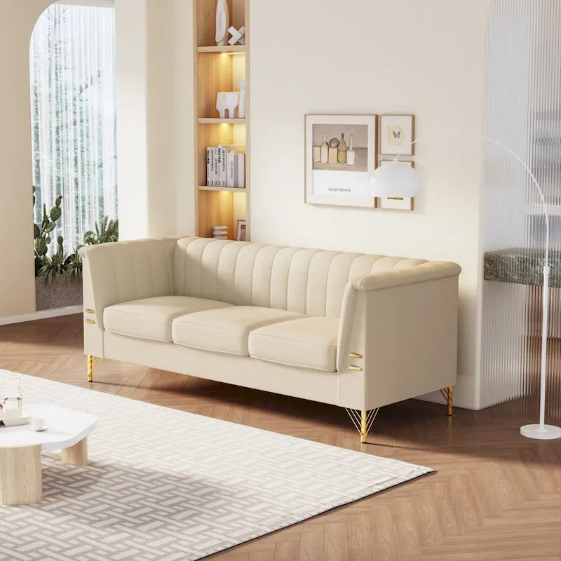 Canapé Chesterfield 2 places en velours rose / beige / noir / vert