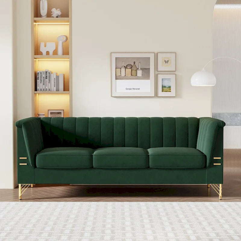 Canapé Chesterfield 2 places en velours rose / beige / noir / vert