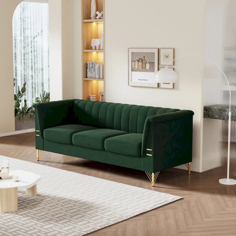 Canapé Chesterfield 2 places en velours rose / beige / noir / vert