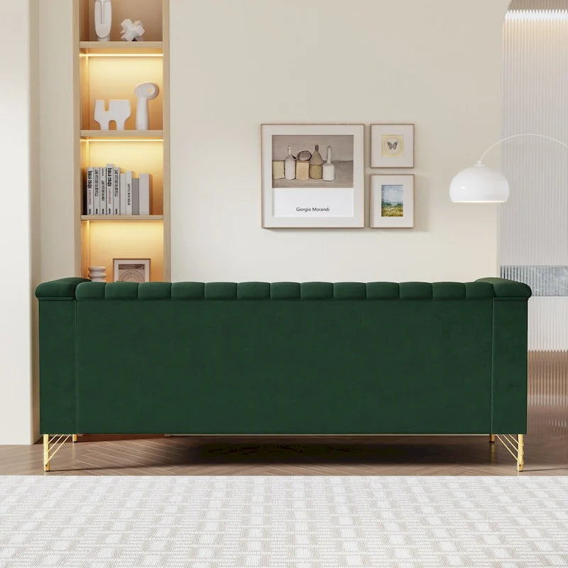 Canapé Chesterfield 2 places en velours rose / beige / noir / vert