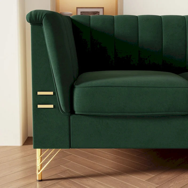 Canapé Chesterfield 2 places en velours rose / beige / noir / vert