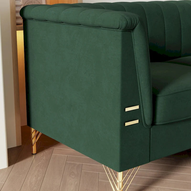 Canapé Chesterfield 2 places en velours rose / beige / noir / vert