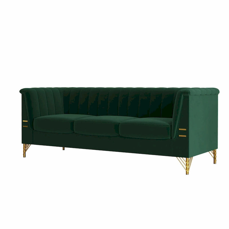 Canapé Chesterfield 2 places en velours rose / beige / noir / vert