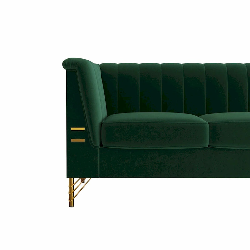 Canapé Chesterfield 2 places en velours rose / beige / noir / vert