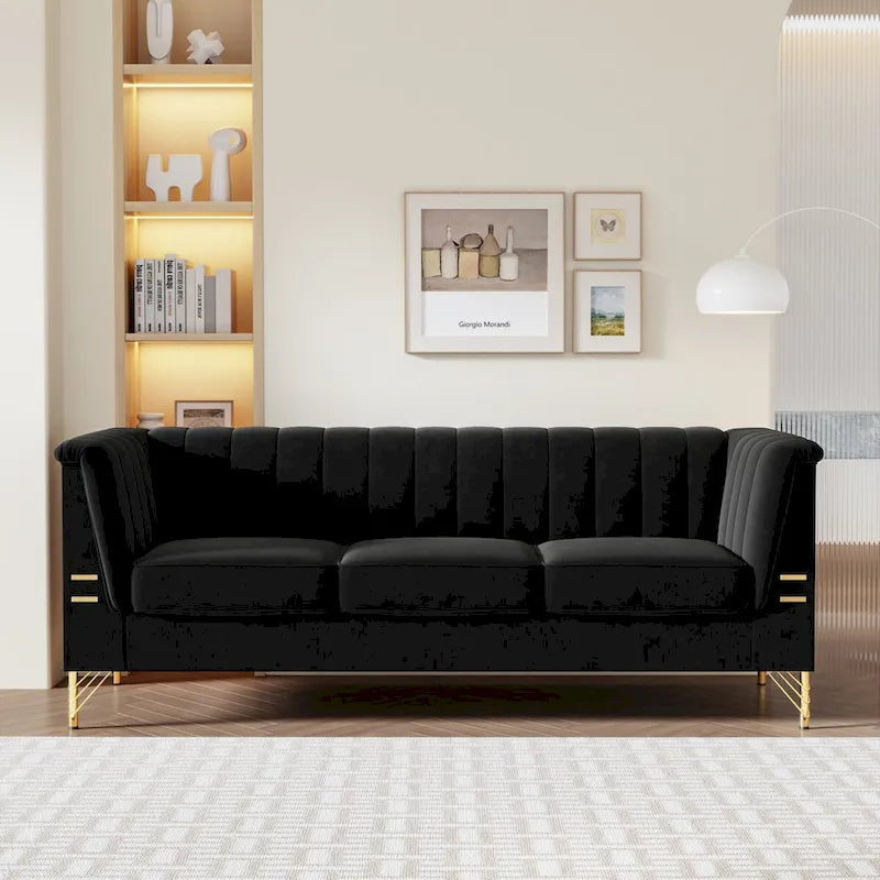 Canapé Chesterfield 2 places en velours rose / beige / noir / vert