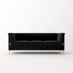 Canapé Chesterfield 2 places en velours rose / beige / noir / vert