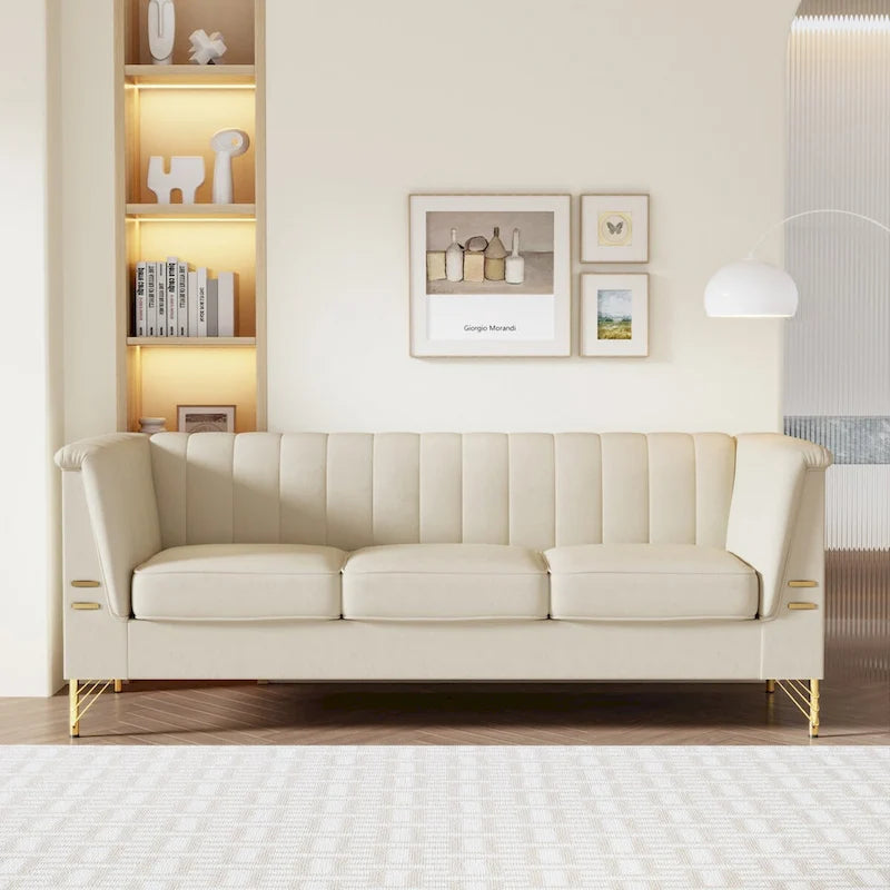 Canapé Chesterfield 2 places en velours rose / beige / noir / vert
